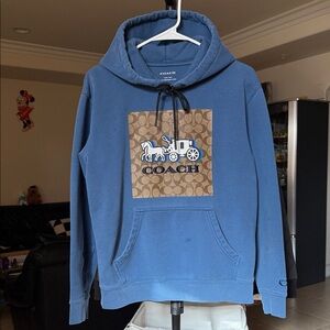 Coach Blue Hoodie with Tan Logo Patch